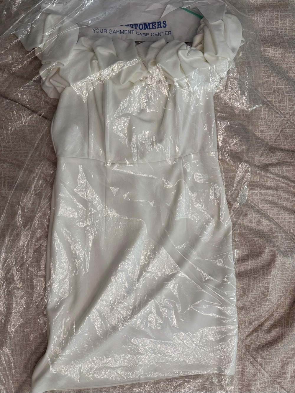 Selfie- Leslie White Ruffled Off-Shoulder Sheath Dress